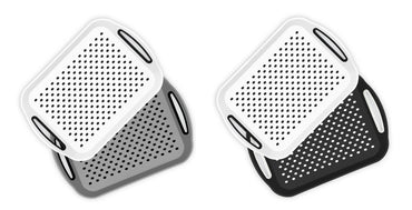 ZYBUX - 2 x Set of Anti-Slip Rectangular Non-Slip Top and Bottom Plastic Dinner/Drinks Serving Tray with High Grip Rubber Surface, Easy Grip Handles, Black & White - ZYBUX